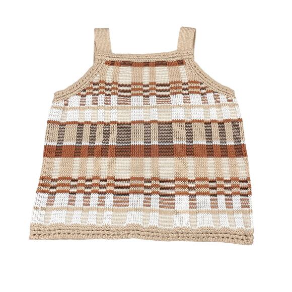 BANANA REPUBLIC Plaid Square Neck Cropped Sweater Tank Sz Small Natural - Picture 6 of 9